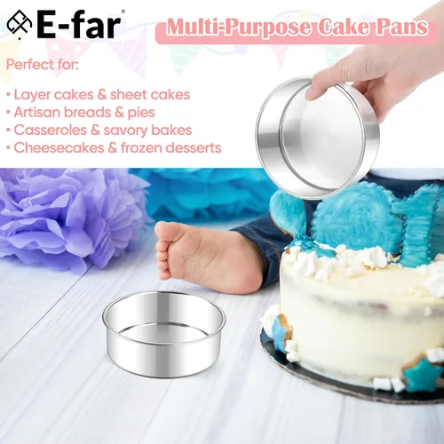 Miniatura 7 de E-far Juego de 2 Moldes Pequeños para Pasteles, Moldes Redondos Mini de Acero Inoxidable de 5 Pulgadas para Hornear - No Tóxicos y a Prueba