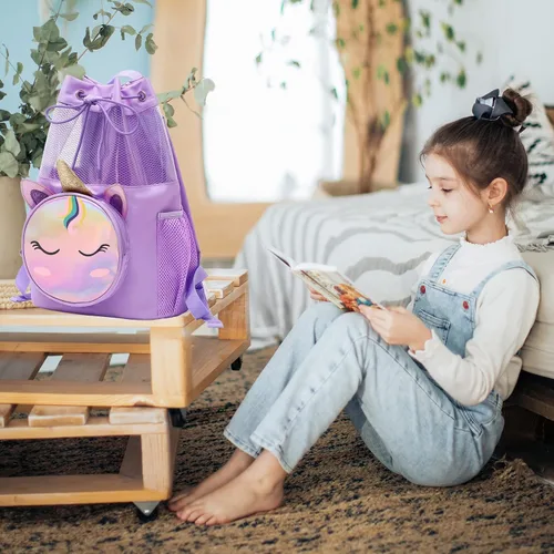 Miniatura 4 de Mygreen Bolsa de gimnasio con cordón para niños pequeños, linda caricatura, animales del zoológico, mochila deportiva
