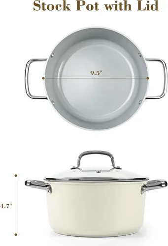 Miniatura 5 de Olla de stock de cerámica de 5 cuartos antiadherente con tapa, olla para sopa, olla de pasta antiadherente fácil de limpiar, sin PFOA, PFAS, PTFE
