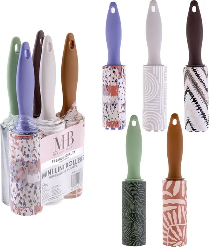Paquete económico de 5 mini rodillos de pelusa bohemios – Coloridos rodillos compactos para viajes | Removedor de pelo de mascotas y pelusa para