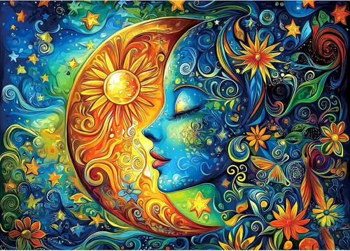 Rompecabezas de luna para adultos, 1000 piezas de arte de cara de niña azul, rompecabezas de flores para adultos, rompecabezas de 1000 piezas con