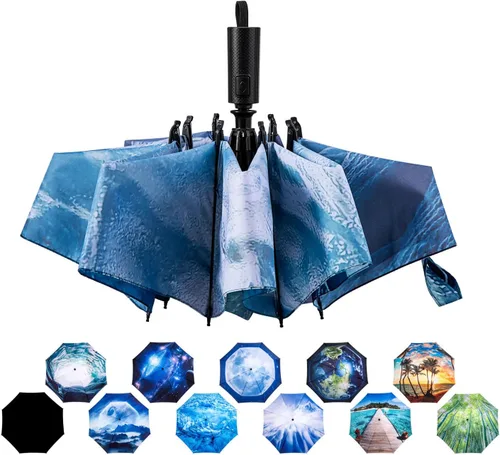 Miniatura 67 de LANBRELLA Paraguas plegable inverso compacto paraguas de viaje a prueba de viento automático