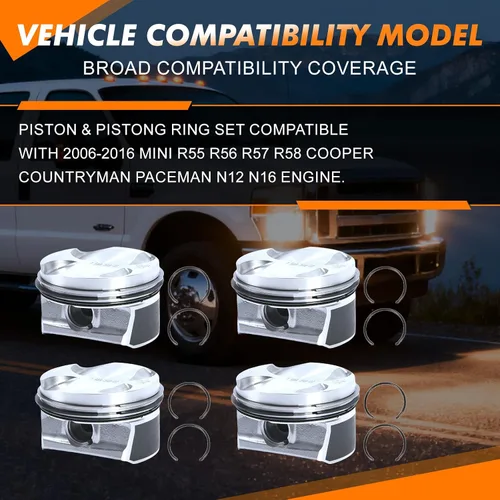Miniatura 2 de Juego de 4 anillos de pistón 11257589348 Compatible con MINI-Cooper Paceman R55 R56 R57 R58 N12B16 N16B16 5FS EP6C 2006-2016 Piezas de repuesto