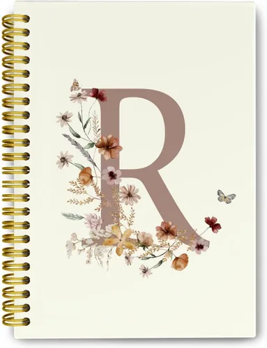 Miniatura 14 de Cuadernos de diario personalizados con letra inicial floral A, cuadernos vintage femeninos de tapa dura en espiral para la escuela, regalos