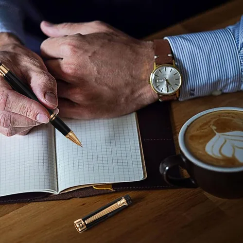 Miniatura 7 de KEYZOR Bolígrafo de escritura de lujo con repuesto Schmidt,Pluma de metal de borde de oro de 24 quilates,Set de regalo de pluma de lujo para hombres