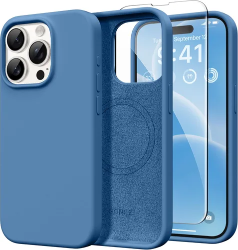 Miniatura 155 de GONEZ Funda de silicona para iPhone 14 Pro Max, compatible con MagSafe, con protector de pantalla + protector de lente de cámara, silicona líquida a