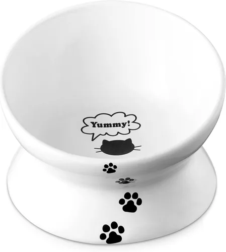 Miniatura 14 de Y YHY Cuenco elevado para comida para gatos, cuenco elevado para alimentos y agua para mascotas, cerámica, 15 onzas Gris