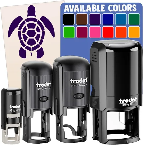 Sea Turtle - Sello de goma autoentintado tribal para sellar planificadores de manualidades, tamaño mediano de 1 pulgada, tinta negra