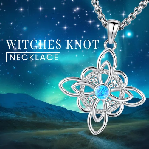 Miniatura 58 de Collar de pentagrama de plata de ley con triple luna, diosa celta, nudo celta, nudo de brujas, Ankh, sol y luna, Hécate, lilith, Santa Muerte
