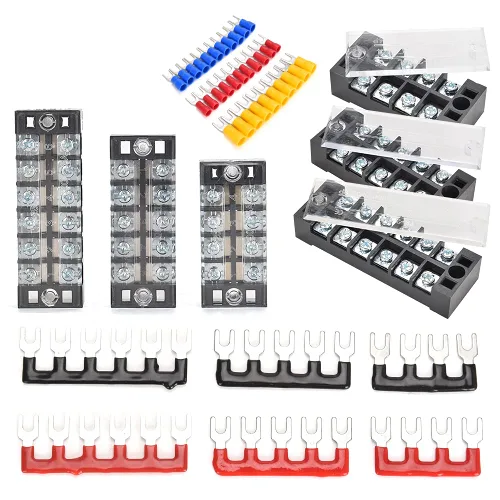 Miniatura 12 de 6 juegos de bloques de terminales, 6 piezas de 4/5/6 posiciones 600 V 15 A bloque de terminales de tornillo de doble fila + 6 tiras de barrera