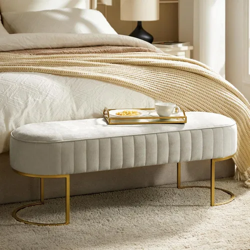 EcoHarbor Living Banco de terciopelo de 46 pulgadas, banco tapizado de entrada, pie de cama con patas doradas, banco otomano de cama para