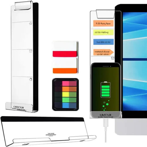 LRZCGB Soporte de notas adhesivas para monitor acrílico, recordatorio transparente para tablero de mensajes para pantalla de computadora (izquierda)