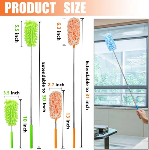 Miniatura 2 de 4 piezas Plumeros de Pluma de Microfibra Extensibles y Lavables, Alcance de 13" a 30", Herramienta de Limpieza de Microfibra, Plumeros Pequeños