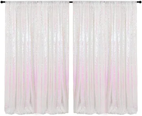 Cortinas de fondo de lentejuelas iridiscentes de 4 x 8 pies, 2 paneles de cortinas de fondo brillante para decoración de fiestas, baby shower