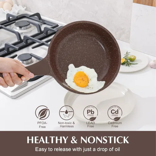 Miniatura 2 de SENSARTE - Sartén antiadherente para omelet, con revestimiento de granito, utensilios de cocina de piedra saludable, sartén de chef sin PFOA, marrón