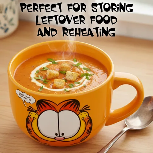 Miniatura 6 de Silver Buffalo Garfield Nunca confíes en un gato sonriente con Odie, Arlene, Nermal y Pooky - Taza de sopa de cerámica con tapa de plástico