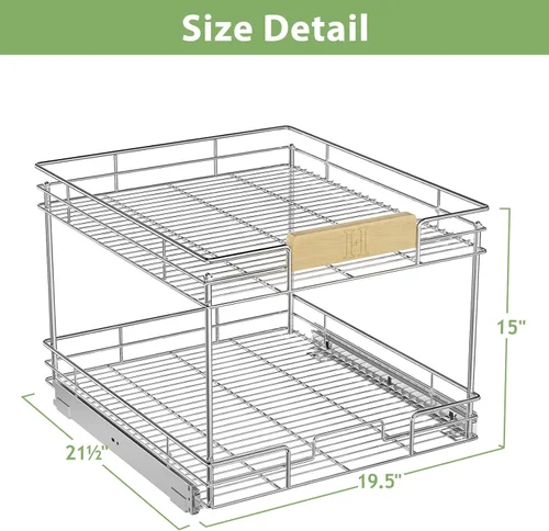 Miniatura 3 de ROOMTEC Organizador de gabinete extraíble con mango de madera, 19½ pulgadas de ancho x 21½ pulgadas de profundidad, 2 niveles, cajones extraíbles