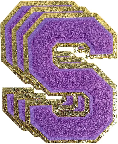 Miniatura 108 de 3 parches de números de chenilla negra, tamaño grande de 4-1/2" parches de números para planchar, parches universitarios para ropa, 8" Borde oro rosa