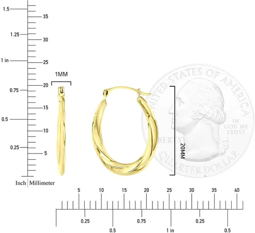 Miniatura 4 de Aretes de aro ovalados ligeros de oro amarillo de 14 quilates de 0.079 x 0.669 in-26 mm