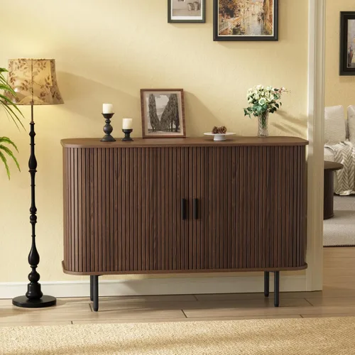 Miniatura 3 de FiveWillowise Aparador de buffet de 47 pulgadas de ancho x 32 pulgadas de alto con almacenamiento, armario de almacenamiento acanalado con borde