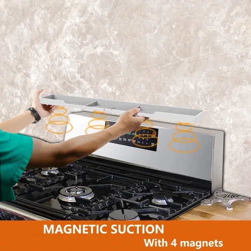 Miniatura 5 de AWOKE Estante superior para estufa de 30 pulgadas, estante magnético de material de silicona para la estufa, 3 particiones funcionales, organizador