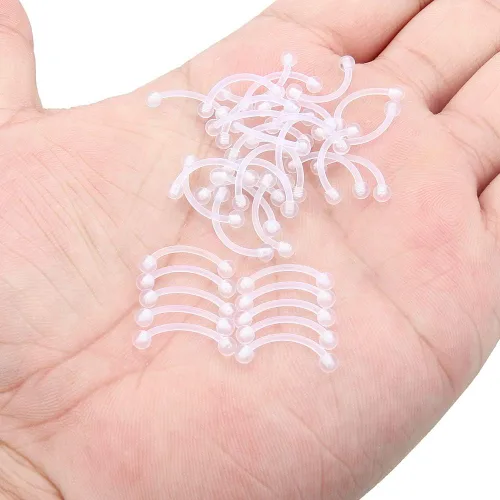 Miniatura 7 de 16G - Piercing de plástico transparente para cejas, ojos de serpiente, lengua, acrílico, bioflex, cartílago, hélix, tragus, pezón, vientre, labio