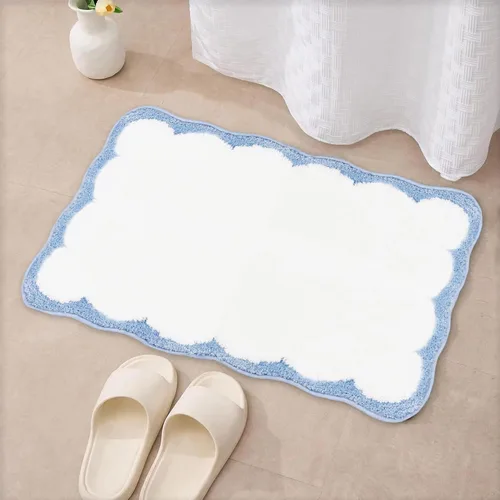 Miniatura 7 de Bonitos tapetes de baño festoneados, antideslizantes, lavables a máquina, suaves, para ducha, bañera, cocina, 24 x 17 pulgadas, color azul