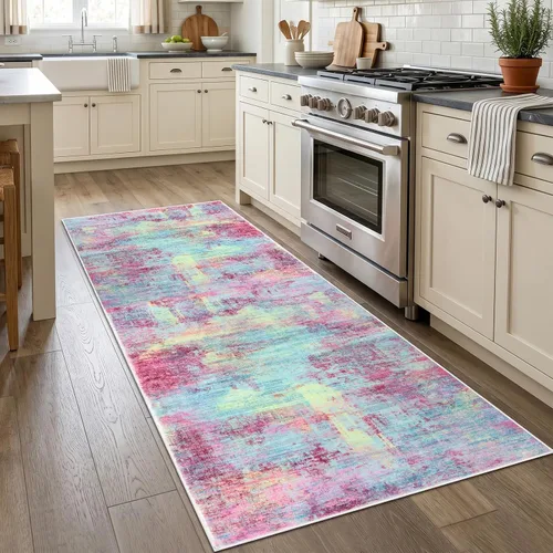Miniatura 716 de IOHOUZE Alfombra abstracta lavable de 3 x 12 pies para pasillos, antideslizante para cocina, camino de entrada de lana sintética para interiores