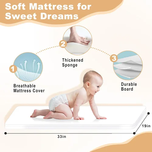 Miniatura 6 de Moisés para bebé, moisés de cabecera 3 en 1 para bebé con juguetes colgantes, moisés plegable portátil para bebé, cuna de cabecera de malla de 4