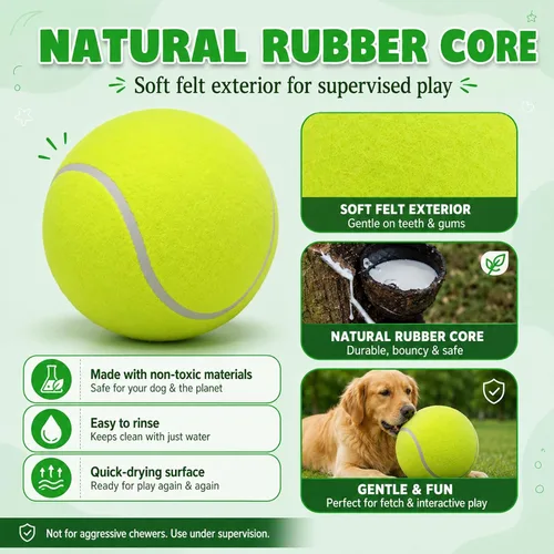 Miniatura 6 de INSUM Pelota de tenis gigante de 9.5 pulgadas, pelota de juguete grande para perros para jugar al aire libre, cumpleaños para perros grandes, ideal