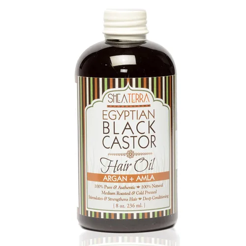 Shea Terra Organics Aceite de ricino negro egipcio para el crecimiento del cabello, argán y alma, tratamiento natural para el cabello, 8 onzas