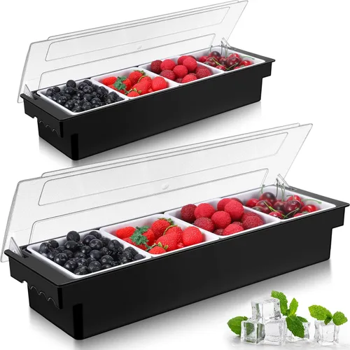 Zhehao Contenedor refrigerado por hielo, 2 unidades, para servir condimentos, contenedor refrigerado con tapa, organizador de condimentos de frutas