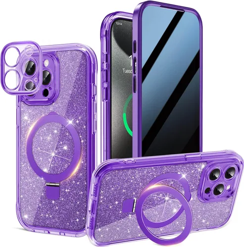 Miniatura 12 de Funda magnética de privacidad para iPhone 17 Pro Max [Cartulina con purpurina para bricolaje] [Soporte magnético invisible] Protector de pantalla