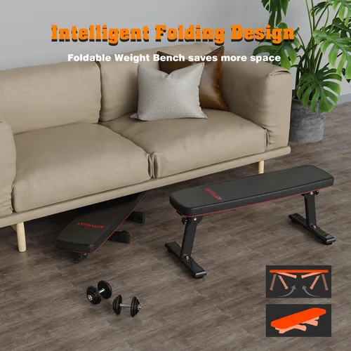 Miniatura 3 de Banco de pesas plegable con asa de transporte plana para entrenamiento en casa, banco de fitness multiusos Rojo