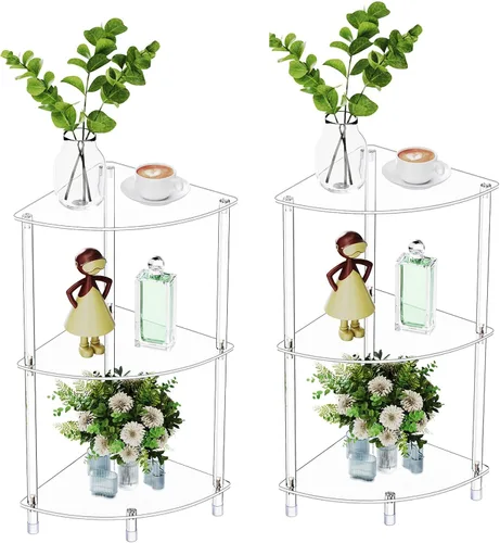 Miniatura 10 de Mesa auxiliar de acrílico triangular transparente para espacios pequeños, 11.81 pulgadas de largo x 11.81 pulgadas de ancho x 19.82 pulgadas