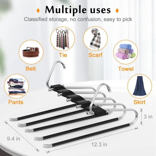 Miniatura 30 de Loretoy Paquete de 4 perchas para pantalones que ahorran espacio, estante multifuncional antideslizante para pantalones, tubo de acero inoxidable