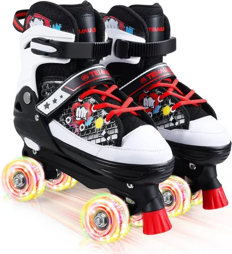 Patines de ruedas para niños, 4 tamaños ajustables con todas las ruedas iluminadas, patines de 10C a 8 patines para niños pequeños, principiantes,