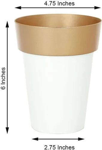 Miniatura 3 de Efavormart - Paquete de 2 macetas decorativas para interiores y jardines con borde blanco y dorado de 6 pulgadas