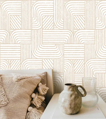 Papel tapiz moderno para despegar y pegar, papel de contacto bohemio para armarios, cajones, rayas beige y blancas, papel tapiz geométrico