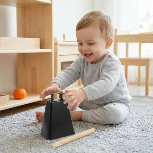 Miniatura 2 de BESPORTBLE Cencerro de metal de 6 pulgadas con palo de madera, instrumento de percusión, generador de ruido para educación musical y eventos