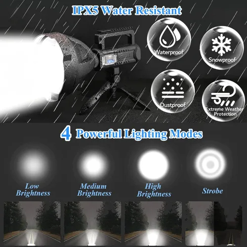 Miniatura 3 de Foco Recargable, 2,000,000L Lúmenes Altos, Luces LED de Punto para Exteriores Portátiles Súper Brillantes de Largo Alcance, Linterna Potente con 4
