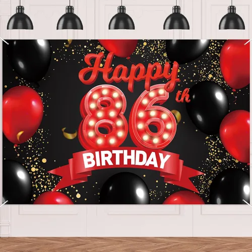 Miniatura 22 de Cartel de feliz cumpleaños 15 color rojo y negro, decoración temática de globos para niñas y mujeres, princesas de 15 años, fiesta de cumpleaños