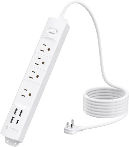 Miniatura 11 de TROND - Tira de alimentación de enchufe plano con cable de extensión plano USB de 10 pies, protector de sobretensión, montaje en pared, 2 puertos