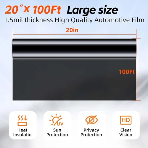Miniatura 3 de 2PLY - Película de tinte de ventana de carbono de alta calidad al 5% VLT para automóviles de 20 pulgadas x 100 pies y 8 piezas de herramientas