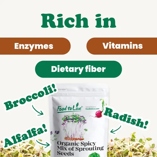 Miniatura 5 de Mezcla orgánica picante de semillas germinantes, 3 libras, brócoli sin OMG, rábano, alfalfa, crudo, tasa de germinación rica, no irradiada, pura