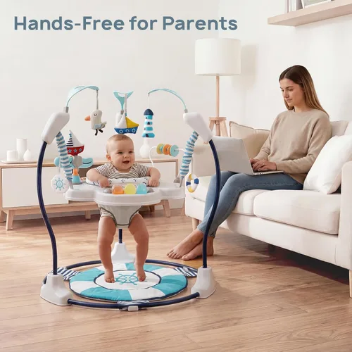 Miniatura 8 de Centro de actividades para bebés saltador Centro de juegos de actividades interactivas saltador con juguetes para bebés, asiento rotatorio de 360°