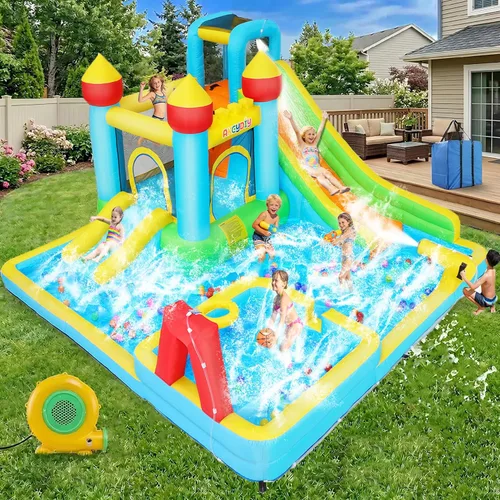 AKEYDIY Bounce House - Tobogán acuático inflable gigante para niños grandes de 8 a 12 años y de 3 a 10 años, casa de rebote con tobogán de agua y