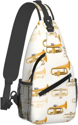Small Crossbody Bags for Women Men - Vintage Yellow Saxophone Print Adjustable Shoulder Bag Fanny Packs Belt Sling Bag Crossbody Purses Backpack for