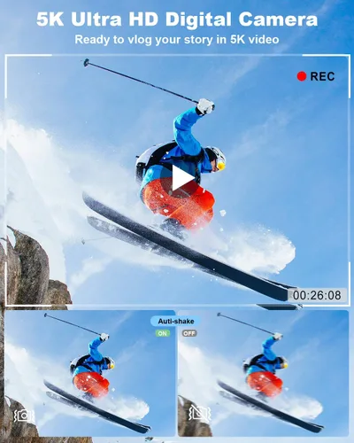 Miniatura 2 de Cámaras digitales 5K para fotografía: Actualización 2026 80MP 3.5 "+2" Pantalla dual para autoencuadre 18X Zoom Cámara de vlogging de enfoque