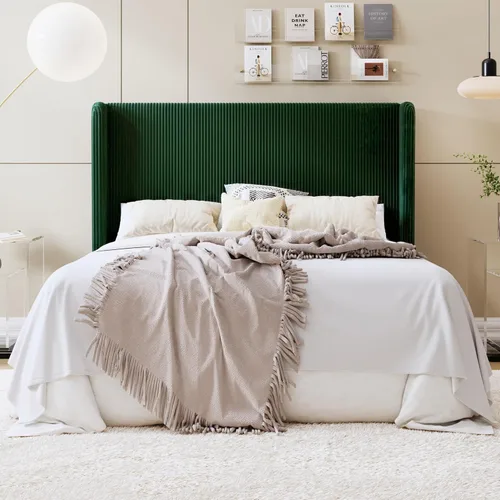 Miniatura 12 de SHA CERLIN - Base de cama tamaño Full tapizada en pana con plataforma y cabecera acolchada con diseño acanalado vertical estilo wingback, 8